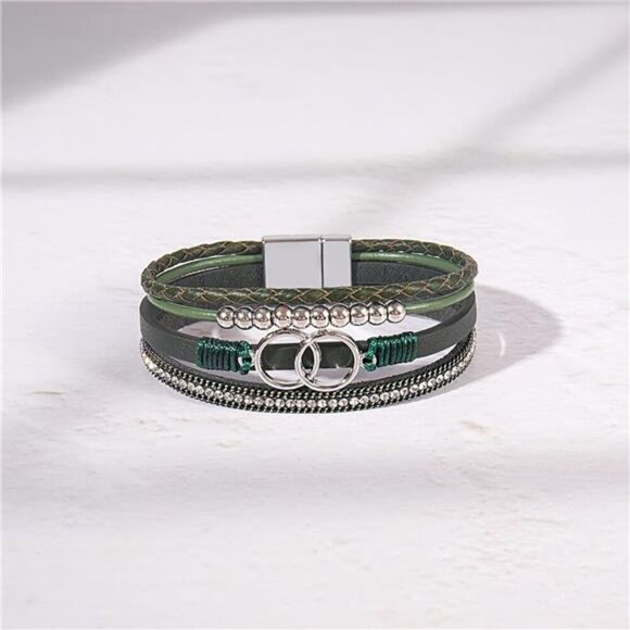 Boho Wrap Bracelets Leather Cuff Bangle Gold Beaded Bracelets Stackable - Picture 4 of 7